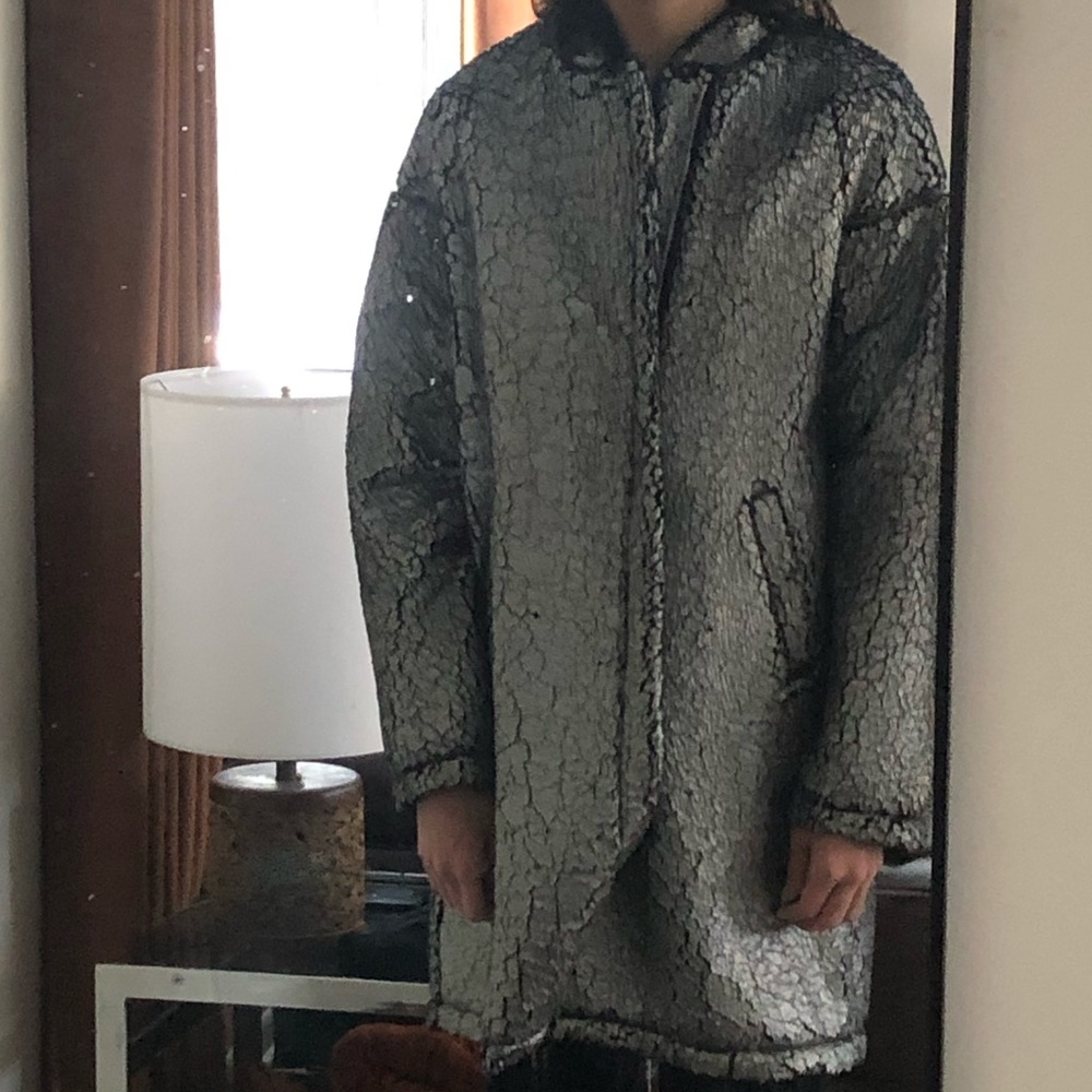 Helmut Lang L Cracked Metallic Silver Sherpa Foil Jacket